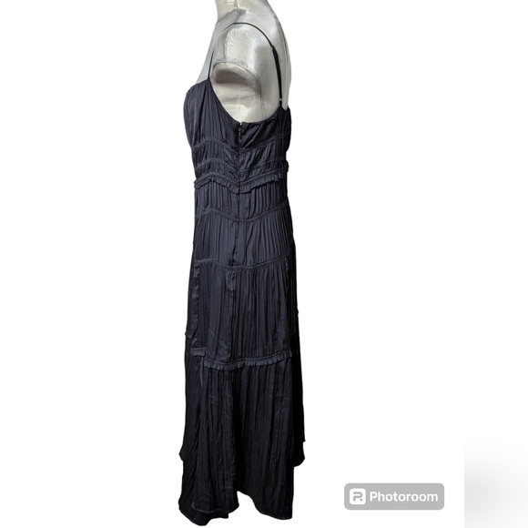 Anthropologie Ruched Black Slip Dress Size 8 - Picture 4 of 9